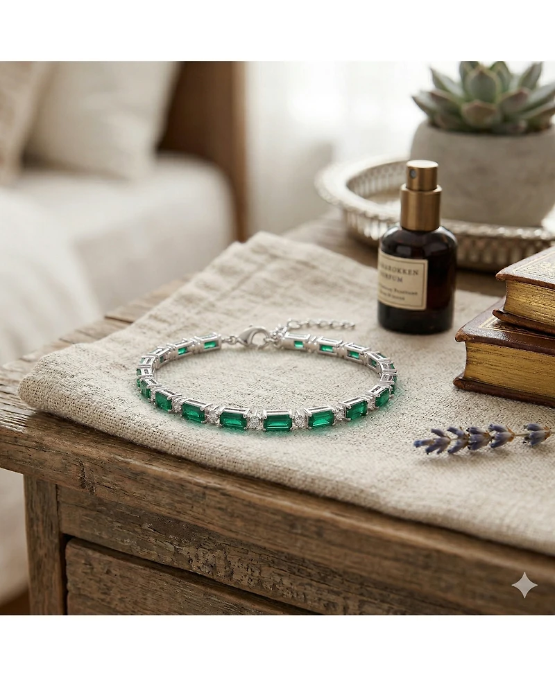Simona Emerald-Cut and Round Cz Tennis Bracelet