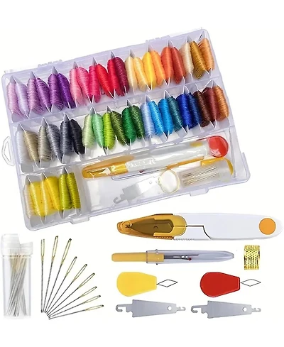 Gnuadz 67 Pieces 50 Color Embroidery Floss Kit Storage Box Stitching Threads Sewing Accessories Diy Cross Set Adults Beginner