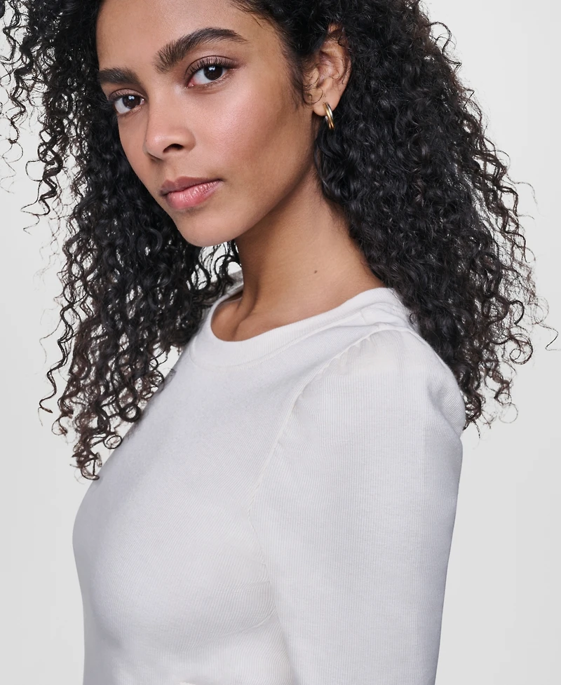 Dkny Jeans Women's Asymmetric Hemline Puff Elbow-Sleeve Top