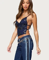 Edikted Women's Pia Sequin Floral Backless Top