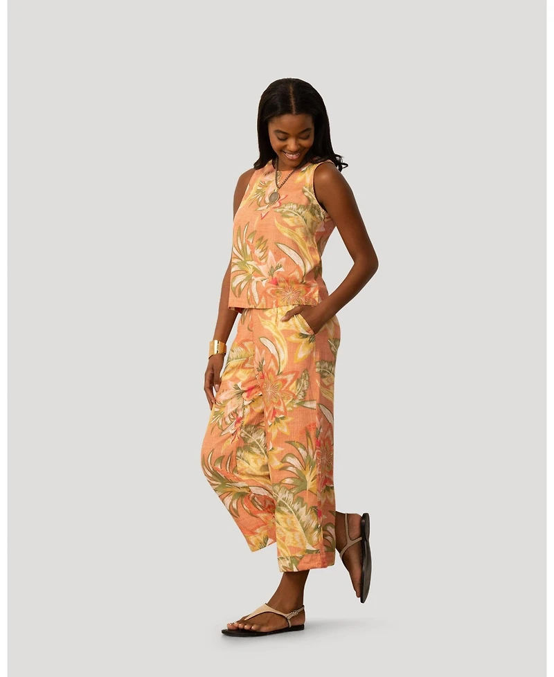 Cable & Gauge Women's and Floral Linen Blend Sleeveless Top