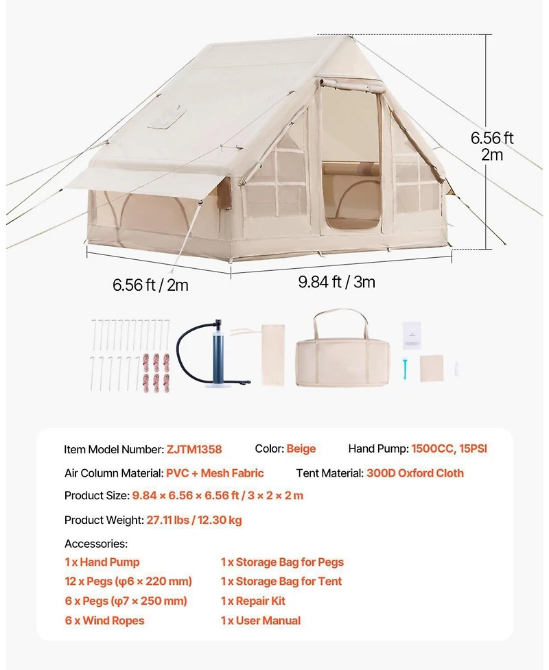 Mecale 3 to 5 Person Inflatable Camping Tent with Stove Jack