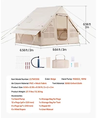Mecale 3 to 5 Person Inflatable Camping Tent with Stove Jack