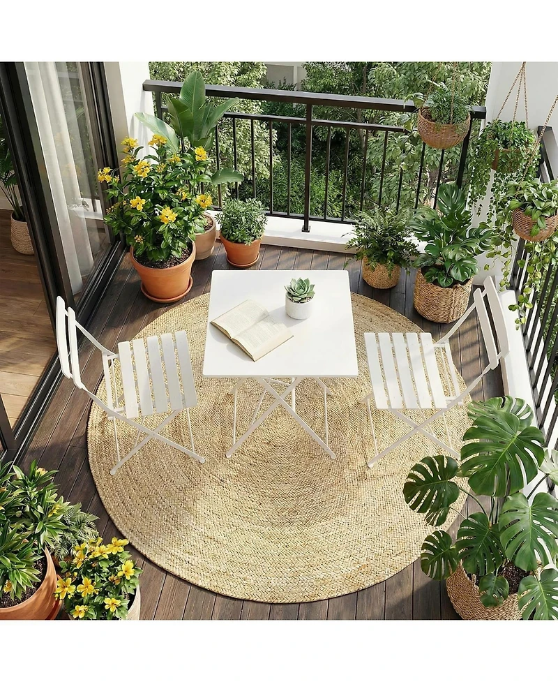 GarveeLife 3-Piece Folding Patio Bistro Set, Outdoor Metal Table and 2 Chairs, Weather-Resistant, Space-Saving Compact Furniture for Garden, Yard
