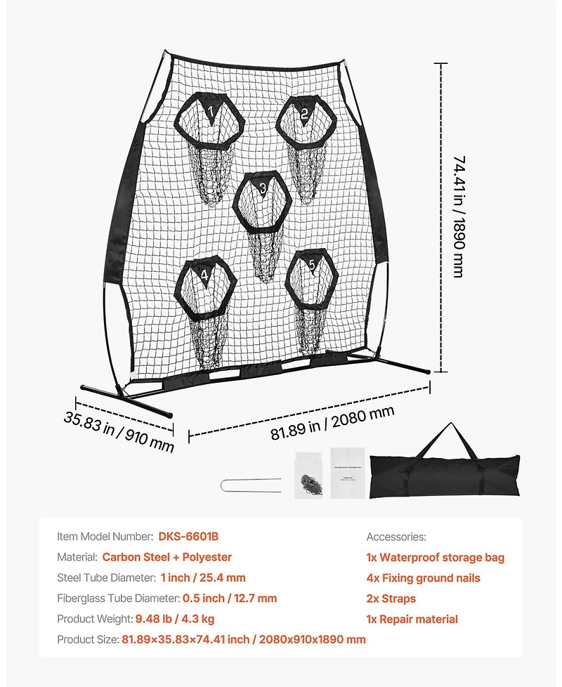 Mecale 6 x 6 Ft Football Throwing Net with 5 Pockets