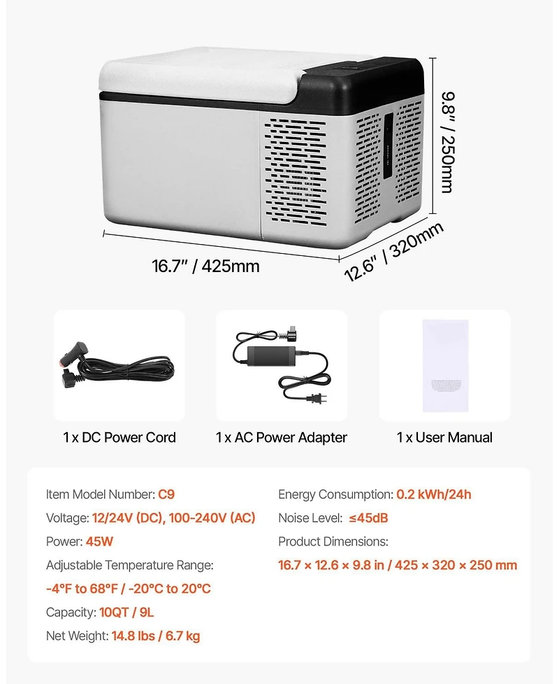 Mecale 10 Quart Portable Mini Car Freezer with App Control 12V Compact