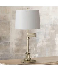 360 Lighting Traditional Swing Arm Desk Table Lamp Adjustable Height Antique Hardback Drum Shade Living Room Bedroom