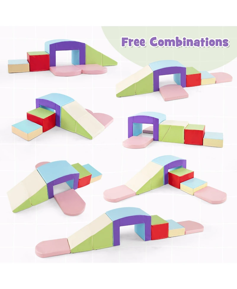 Mecale 6-Piece Foam Climbing Blocks Set with Tunnel for Toddlers