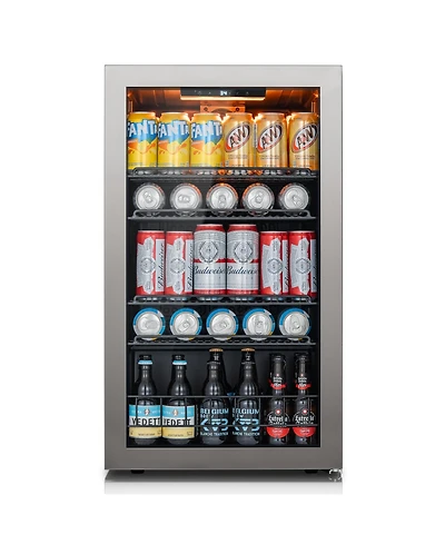 Ca'Lefort Beverage Refrigerator Cooler, 130 Can Mini Freestanding Beverage Fridge 3color Led with Glass Door for Home/Bar
