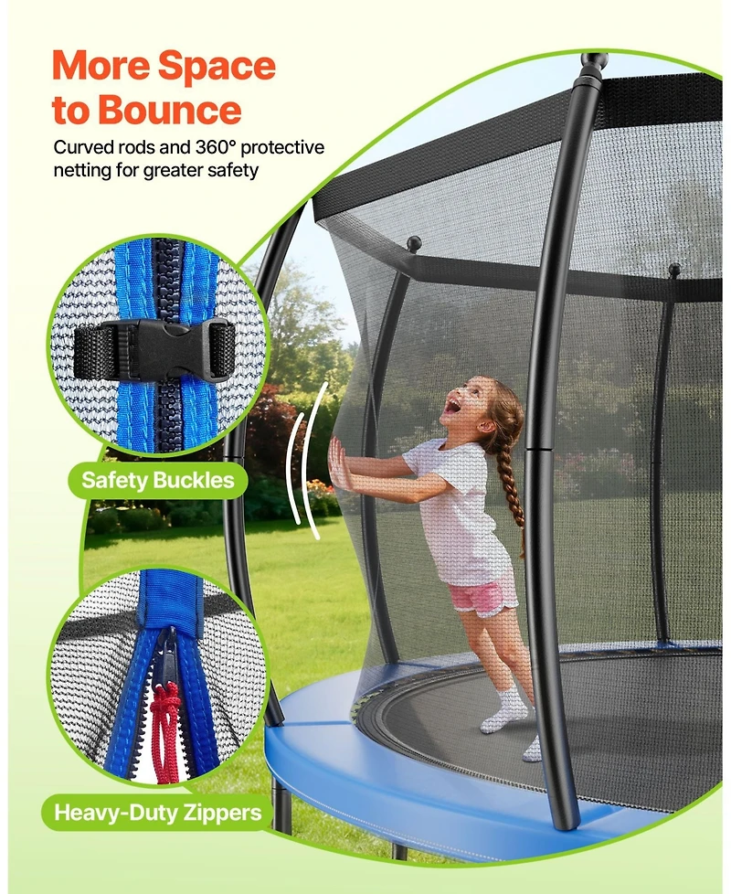 Mecale 10 Ft Recreational Trampoline with Safety Net Thickened Pad