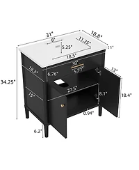 Sillysis 31 Inch Modern Freestanding Bathroom Vanity with Ceramic Sink, Mdf Cabinet, Soft Close Doors, Solid Wood Legs-Sillysis