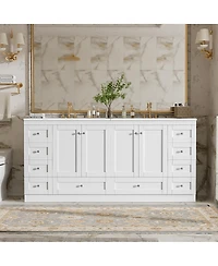 Sillysis 72 Inch Double Sink Bathroom Vanity, Modern Freestanding Mdf Cabinet with Soft Close Drawers and Ceramic Sinks for Ample Storage