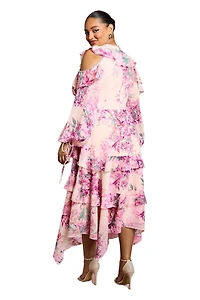 Coast Women's Shoulder Printed Ruffle Midi Dress