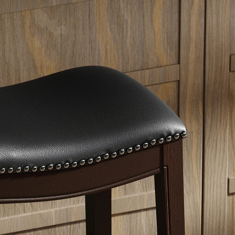 Flynama Bar Height Wood Bar Stool with Faux Leather Seat