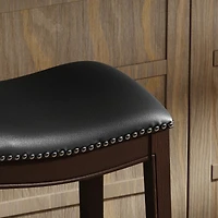 Flynama Bar Height Wood Bar Stool with Faux Leather Seat