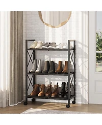 gaomon 3-Tier Metal Frame Slim Shoe Rack with Non Woven Shelves & Wheels