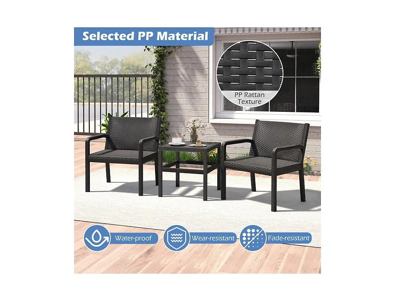 Boyel Living 3 Piece Patio Furniture Set with 2 Modern Rattan Armchair and 25 Inch Square Side Table