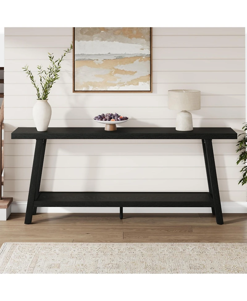 gaomon 70.8" Extra Long Console Table, 2 Tier Narrow Sofa Table for Behind Couch, Entryway Hallway Living Room, Farmhouse Style