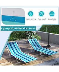 Sugift 2 Pieces 5-Position Lay Flat Beach Recliner with Carry Strap and Metal Frame