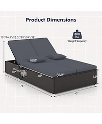 Sugift Patio Double Chaise Lounge with Cushions and Folding Side Trays