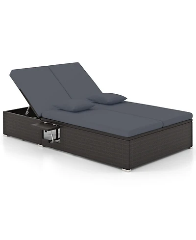 Sugift Patio Double Chaise Lounge with Cushions and Folding Side Trays