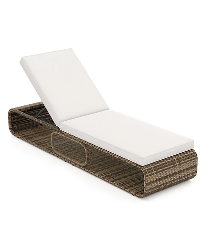 7-Position Adjustable Pe Rattan Outdoor Chaise Lounge Chair