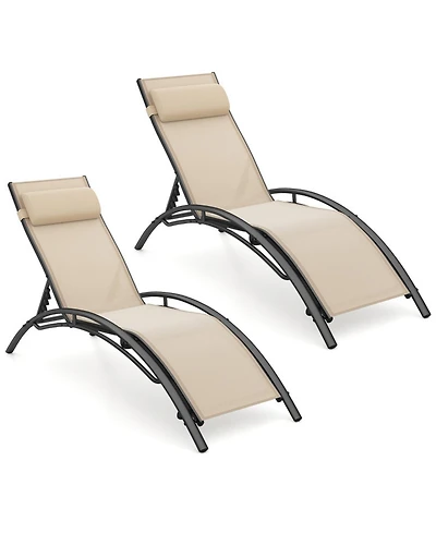 Sugift Set of 2 Outdoor Chaise Lounges Recliner with 5-Position Backrest