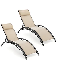 Sugift Set of 2 Outdoor Chaise Lounges Recliner with 5-Position Backrest