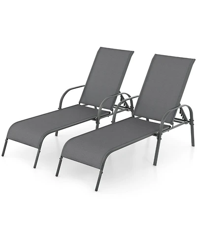 Sugift 2 Pieces Outdoor Patio Chaise Lounge Chairs with Adjustable Reclining Armrest Fabric