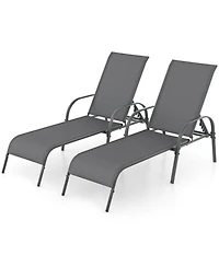 Sugift 2 Pieces Outdoor Patio Chaise Lounge Chairs with Adjustable Reclining Armrest Fabric