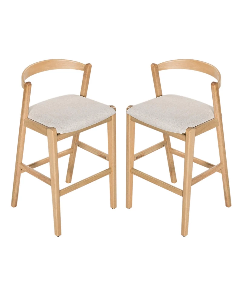 Rainsken 30" H Upholstered Bar Stools Set of 2, Classic Rubber Wood Counter Height Chairs with Backrest and Footrests for Kitchen Island