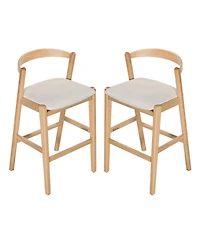 Rainsken 30" H Upholstered Bar Stools Set of 2, Classic Rubber Wood Counter Height Chairs with Backrest and Footrests for Kitchen Island