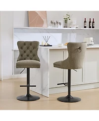 Rainsken Pu Leather Swivel Bar Stools Set of 2, Adjustable Counter Height Chairs with Tufted Design and Nailhead Trim for Kitchen Island, Home Pub