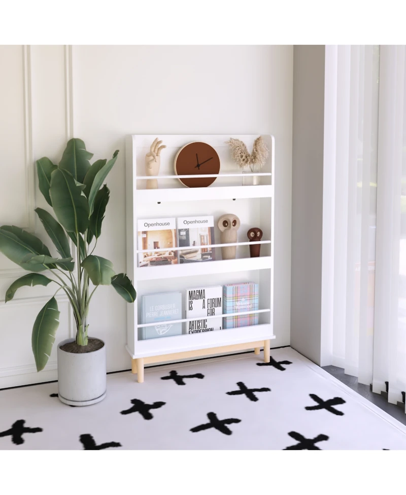 Rainsken Wall-Mounted Kids Bookshelf, 3-Tier Display Shelf, Natural Wood Base, for Bedroom Living Room Office School