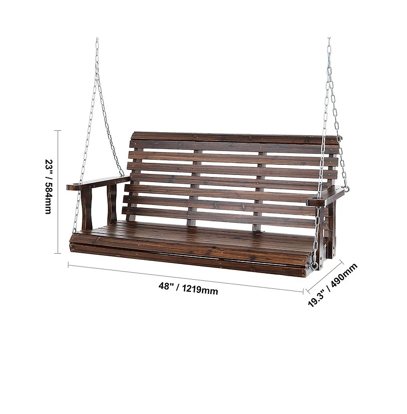 Sugift Wooden Porch Swing Bench with Hanging Chains 880 lb Capacity