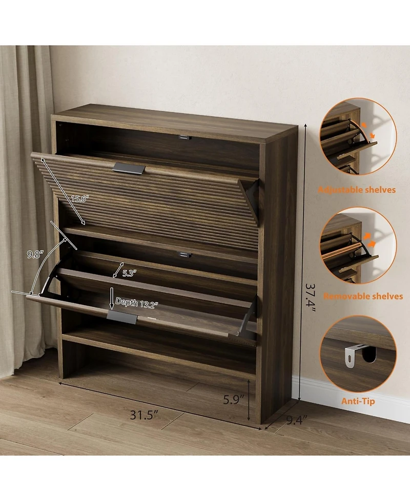 gaomon Tall Freestanding Entryway Shoe Cabinet Recessed Design, 2 Flip-Up Drawer Doors, Hidden Rack Ideal for Hallways and Living Rooms