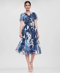 Dkny Women's Flutter-Sleeve Release Pleat Midi Dress