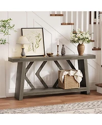 gaomon 70.9 Inch All-Wood Console Table, Ultra-Stable Trapezoid Leg Sofa Table Behind Couch, 2-Tier Extra Long Entryway Table