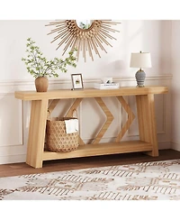 gaomon 70.9 Inch All-Wood Console Table, Ultra-Stable Trapezoid Leg Sofa Table Behind Couch, 2-Tier Extra Long Entryway Table for Hallway, Living Room