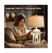 Sofucor 26-inch Table Lamp for Living Room, Farmhouse Lamps Set of 2 with Usb A+C and Nightlight