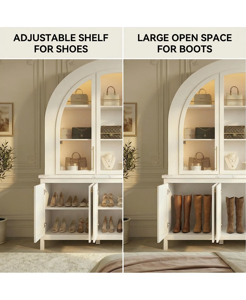 Homsee Modern Cabinet with Bluetooth Led Lighting - Farmhouse Hutch with Rock Texture Finish | Accent Storage Cabinet with Glass Doors