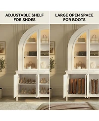 Homsee Modern Cabinet with Bluetooth Led Lighting - Farmhouse Hutch with Rock Texture Finish | Accent Storage Cabinet with Glass Doors