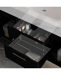 Sillysis Wall Mounted Bathroom Vanity with Faux Marble Top, Soft Close Drawers, Seamless Ceramic Sink, Black Plywood Cabinet