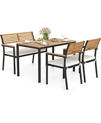 Gouun 4 Piece Acacia Wood Patio Dining Set with Rectangular Table, 2 Chairs and Bench, Umbrella Hole
