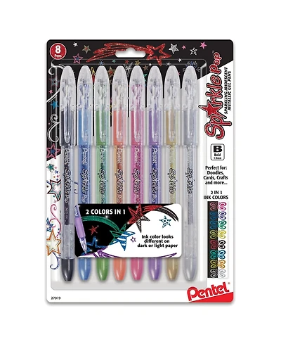 Pentel Sparkle Pop Metallic Gel Pen, (1.0mm) Bold Line, Assorted Ink 8-Pk