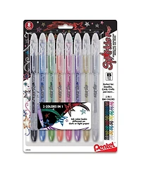 Pentel Sparkle Pop Metallic Gel Pen, (1.0mm) Bold Line, Assorted Ink 8-Pk