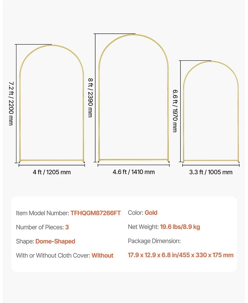 Sugift Set of 3 Metal Wedding Arch Backdrop Stands for Celebrations