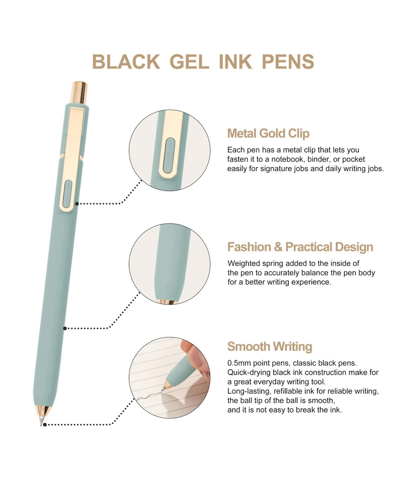 Gnuadz Gel Pens Retractable Metal Clip Office Ink Fine Point