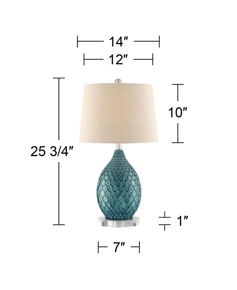 360 Lighting Kate Modern Coastal Table Lamp with Round Riser 25 3/4" High Blue Ceramic Oatmeal Fabric Drum Shade for Bedroom Living Room Bedside Kids