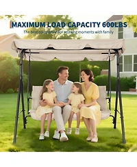 GarveeLife Outdoor Porch Swing with Adjustable Canopy, 3-Seat Patio Chair Stand Heavy Duty Metal Frame for Garden